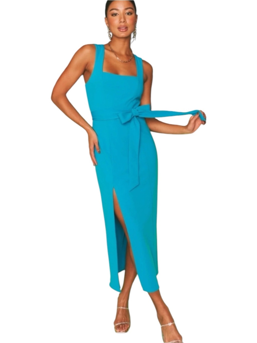 SHOW ME YOUR MUMU Eden Teal Square Neck Open Back Midi Dress NWT M Wedding Guest